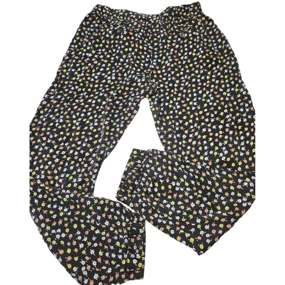ATM 100%‎ Silk Pants High Rise Floral Print Flat Front Pockets EUC Med
